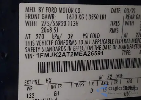 2021 Ford Expedition Limited Max z USA, uszkodzony, nr VIN 1FMJK2AT2MEA26591